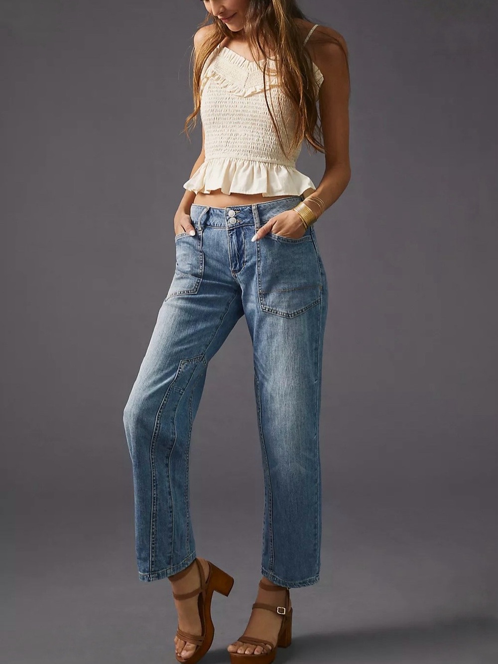 Anthropologie Pilcro Wanderer Mid Rise Slim Straight Medium Wash Jeans Size 26